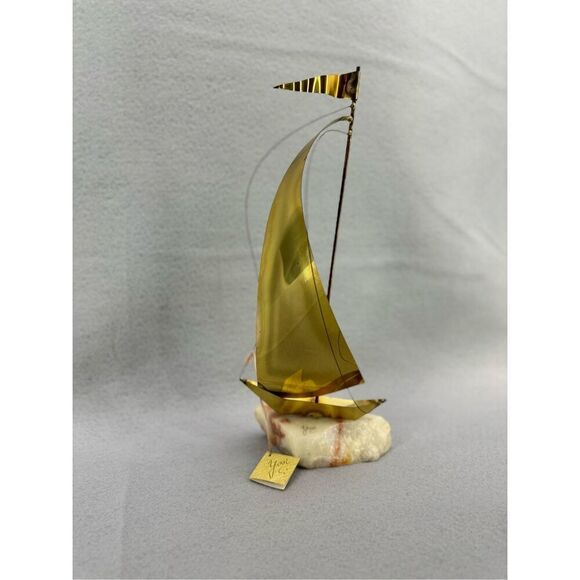 NWT Brass Sail Boat Sculpture Vintage 1981 Calif. Artist YOSI Signed Tags 16” - Picture 1 of 9